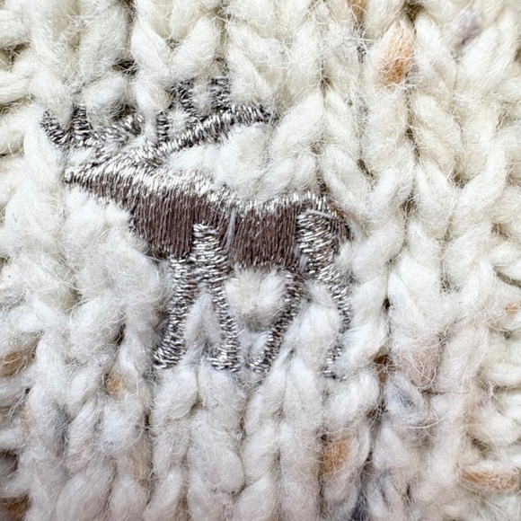 Y2K Abercrombie & Fitch Womens Wool Cable Knit V-Neck Pullover Sweater Cream - Picture 3 of 10